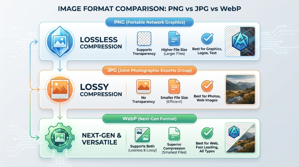 PNG vs JPG vs WebP: Which Image Format Should You Use in 2026?